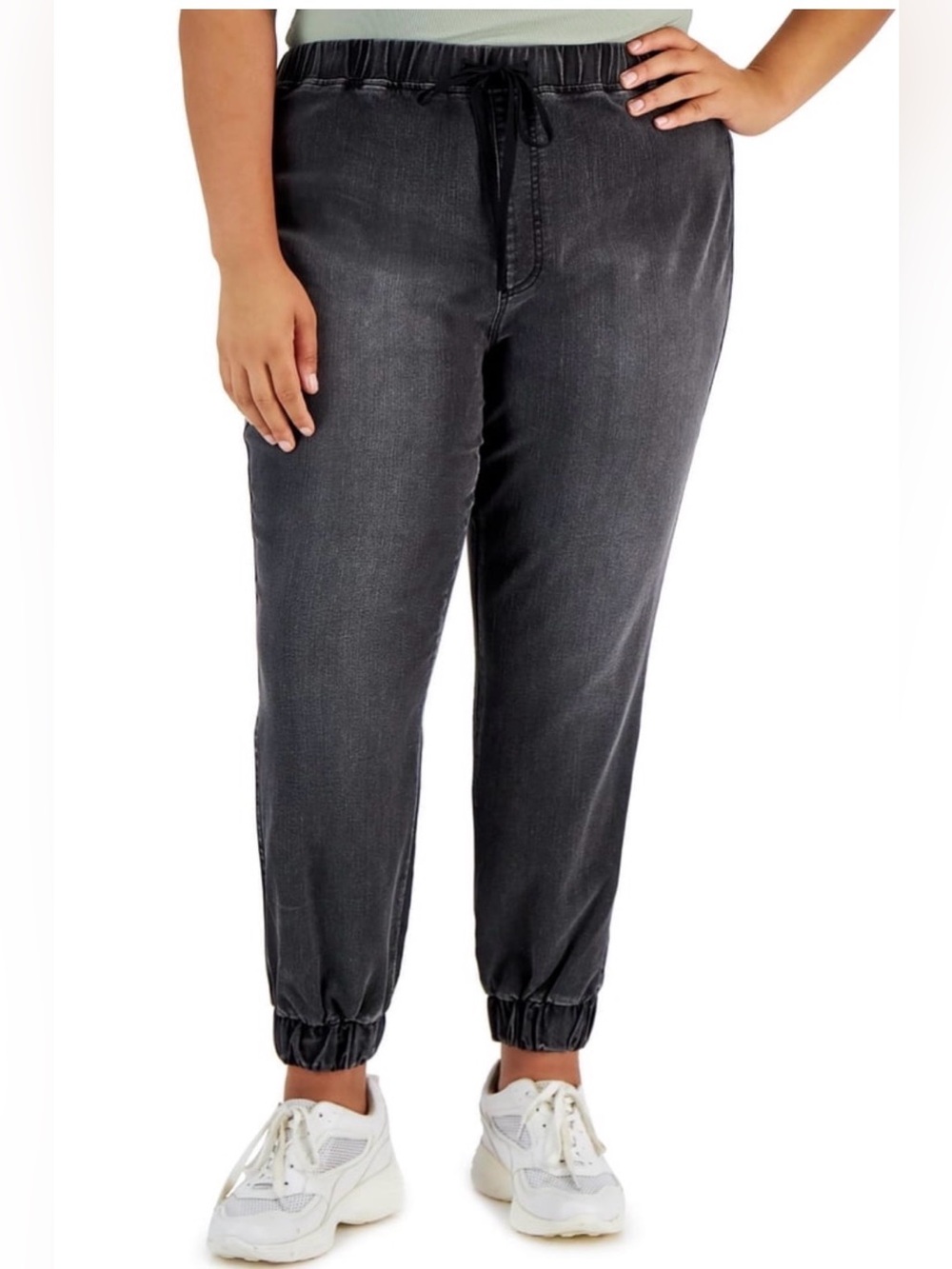 Tinseltown 3X Plus-Size Washed Black Jogger Pull On Mid-rise Jeans